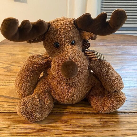 FAO Schwarz floppy moose plush‎ plaid bow 10" cuddly. - Picture 1 of 5